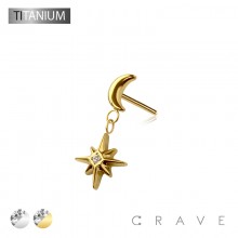 IMPLANT GRADE TITANIUM THREADLESS PUSH IN MOON STARBURST DANGLE TOP PART